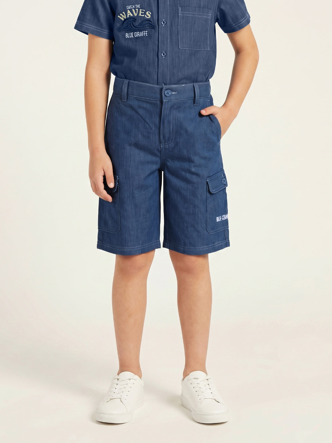 Blue Giraffe Boys Blue Solid Regular Fit Shorts