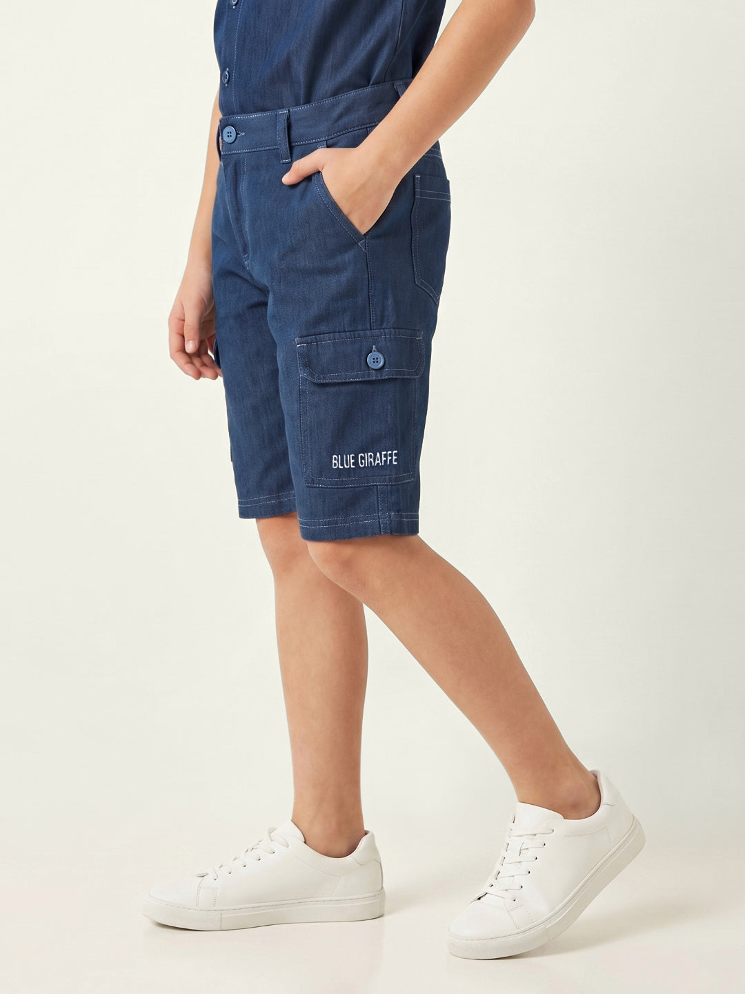 Blue Giraffe Boys Blue Solid Regular Fit Shorts