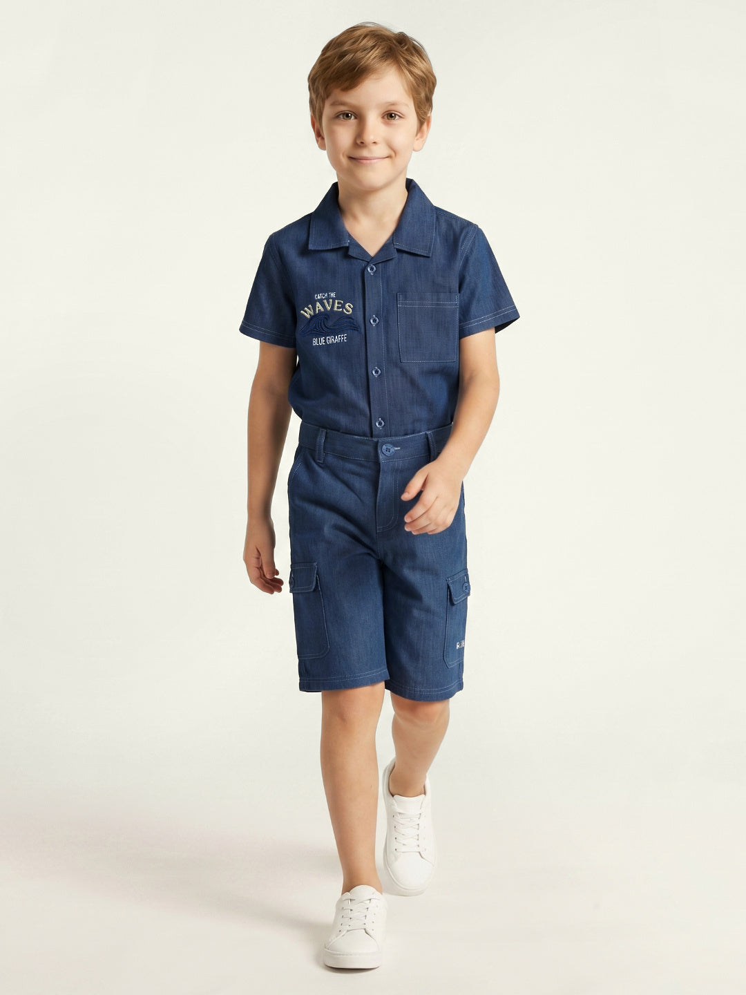 Blue Giraffe Boys Blue Solid Regular Fit Shorts