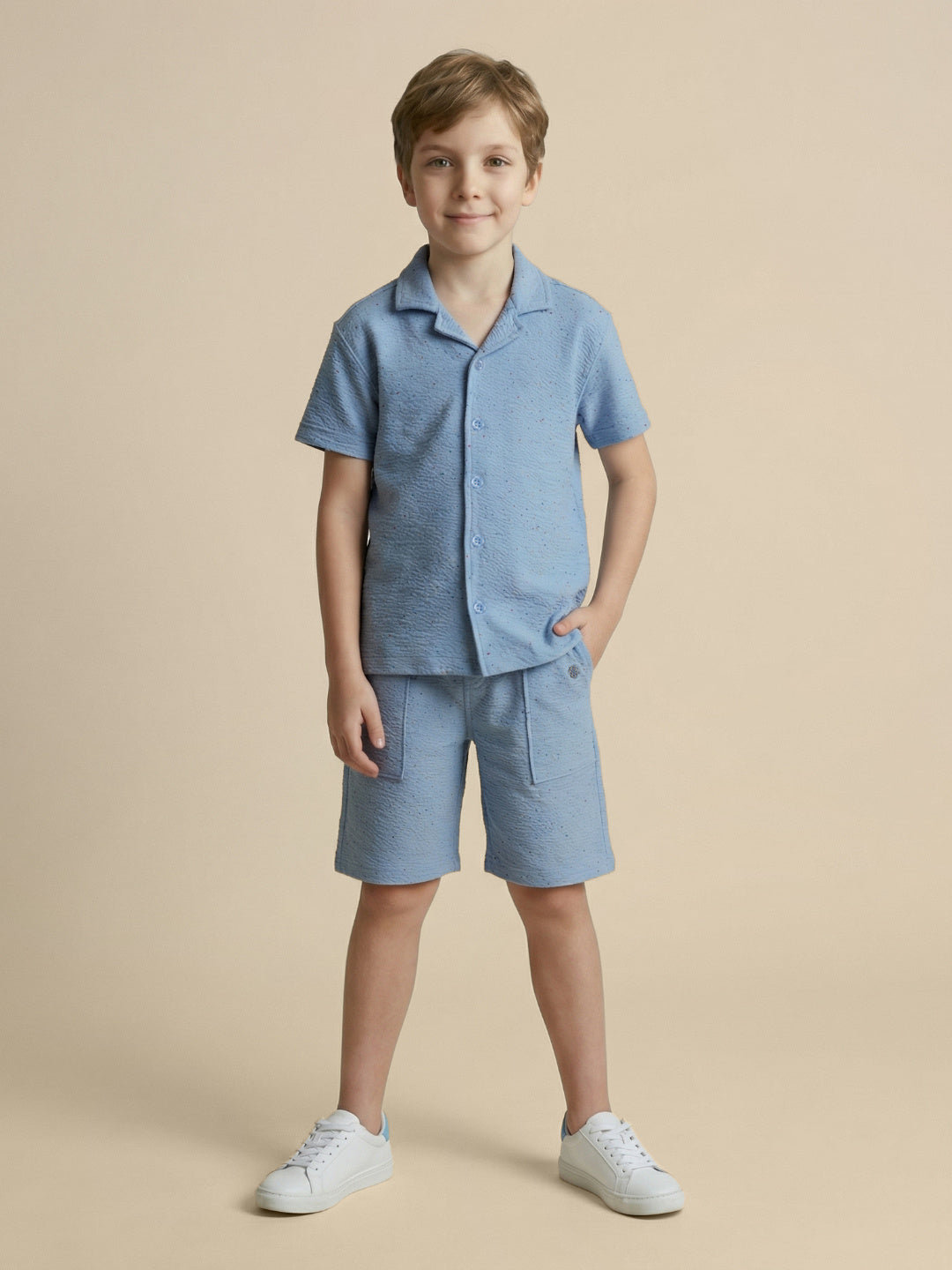 Blue Giraffe Boys Blue Textured Regular Fit Shorts