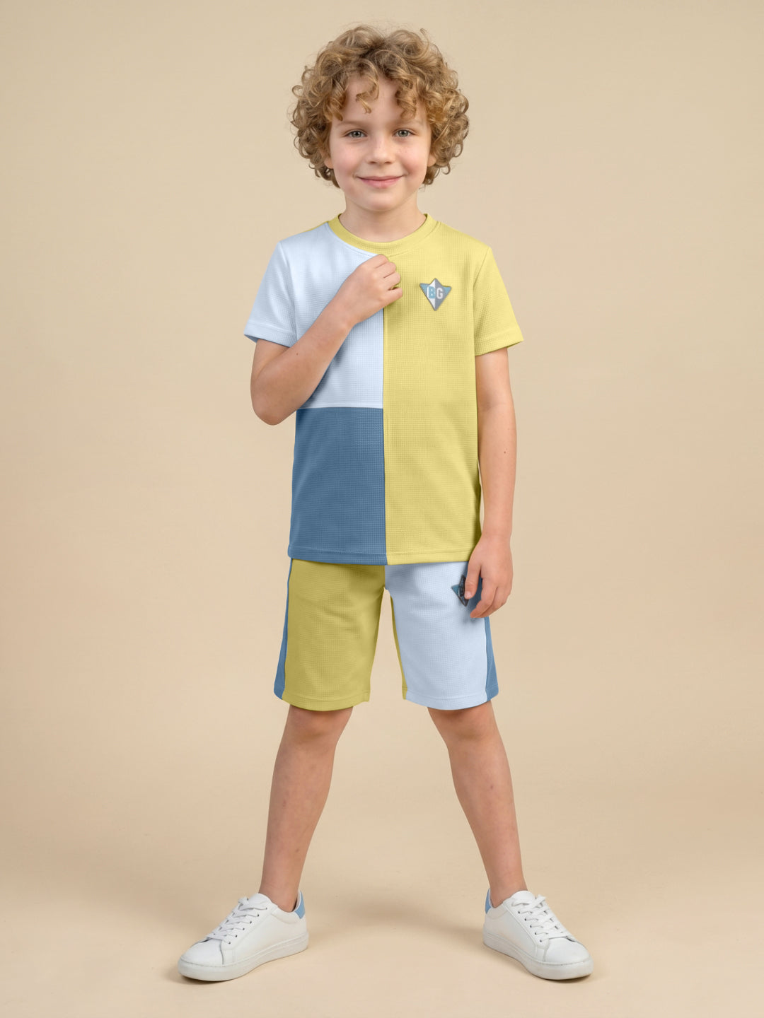 Blue Giraffe Yellow Solid Boys T Shirt