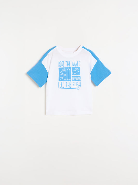 Blue Giraffe Boys Printed White T-Shirt