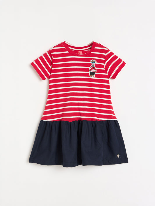Blue Giraffe Girls Striped Red Dress