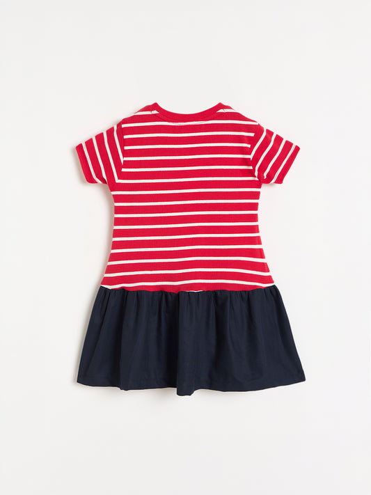 Blue Giraffe Girls Striped Red Dress