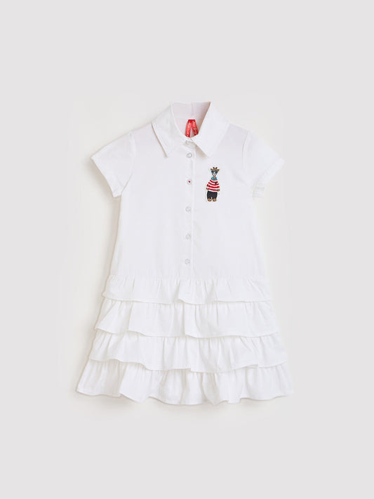 Blue Giraffe Girls White Dress