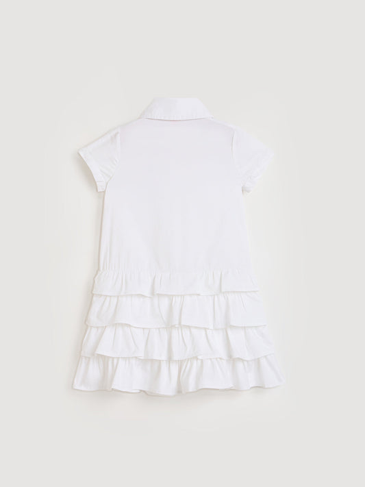 Blue Giraffe Girls White Dress