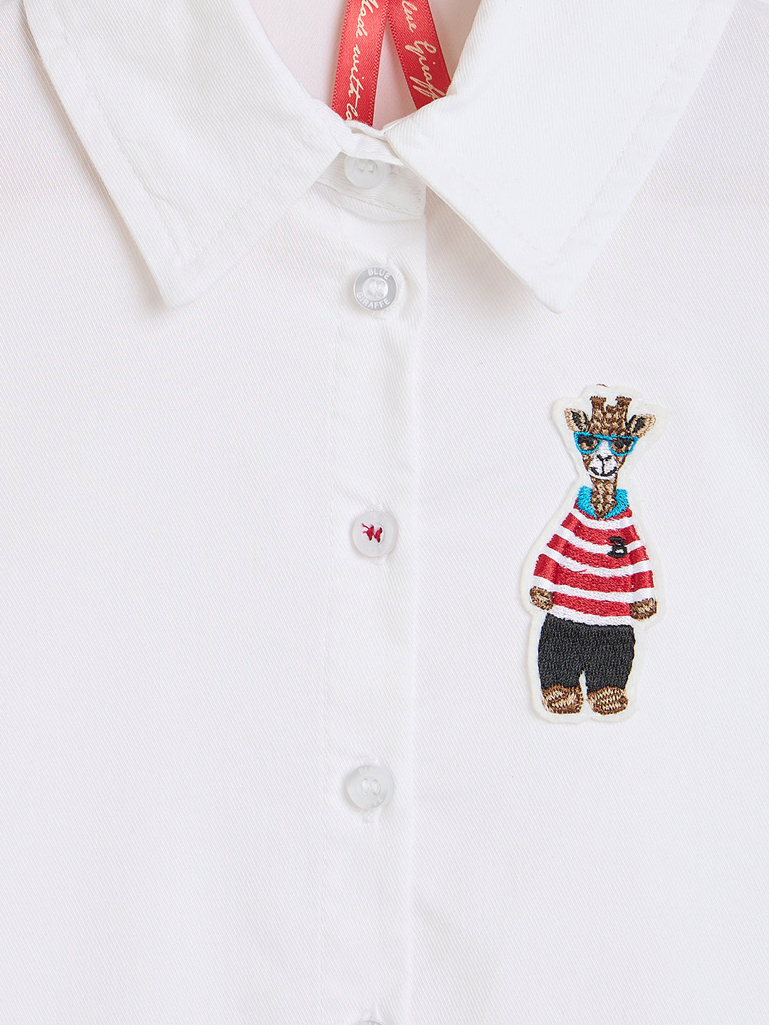 Blue Giraffe Girls White Dress