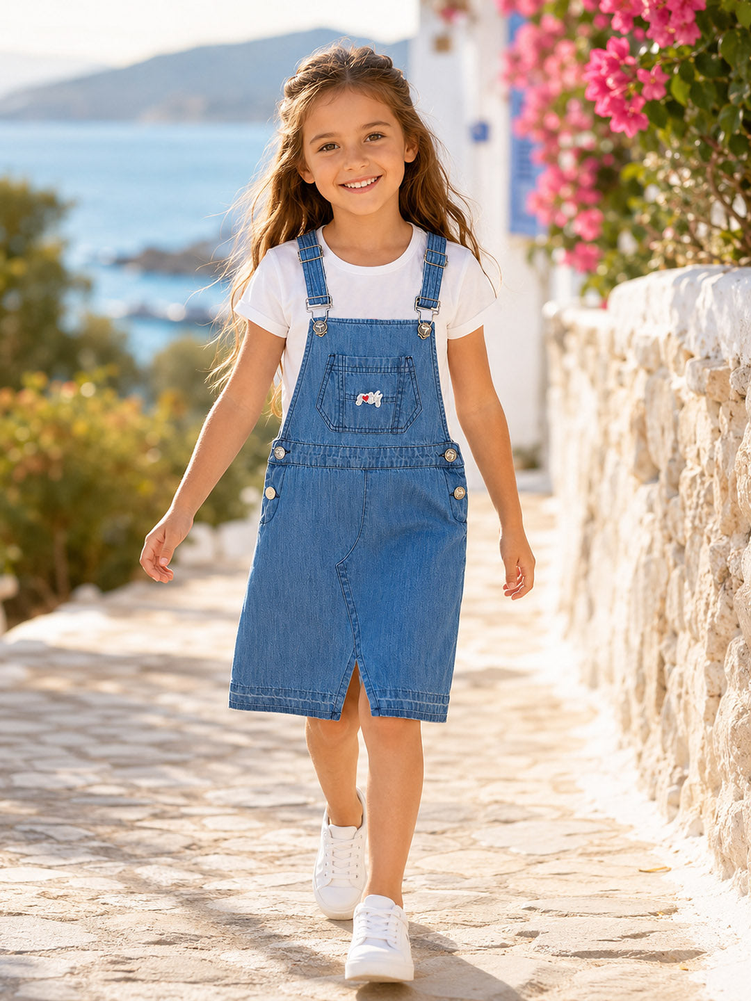 Blue Giraffe Girls Blue Solid A-Line Fit Pure Cotton Dress