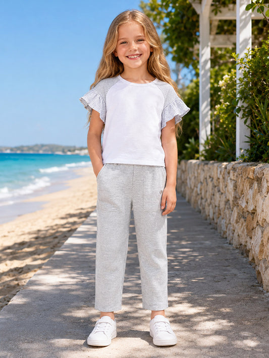 Blue Giraffe Girls Grey Solid Regular Fit Trouser