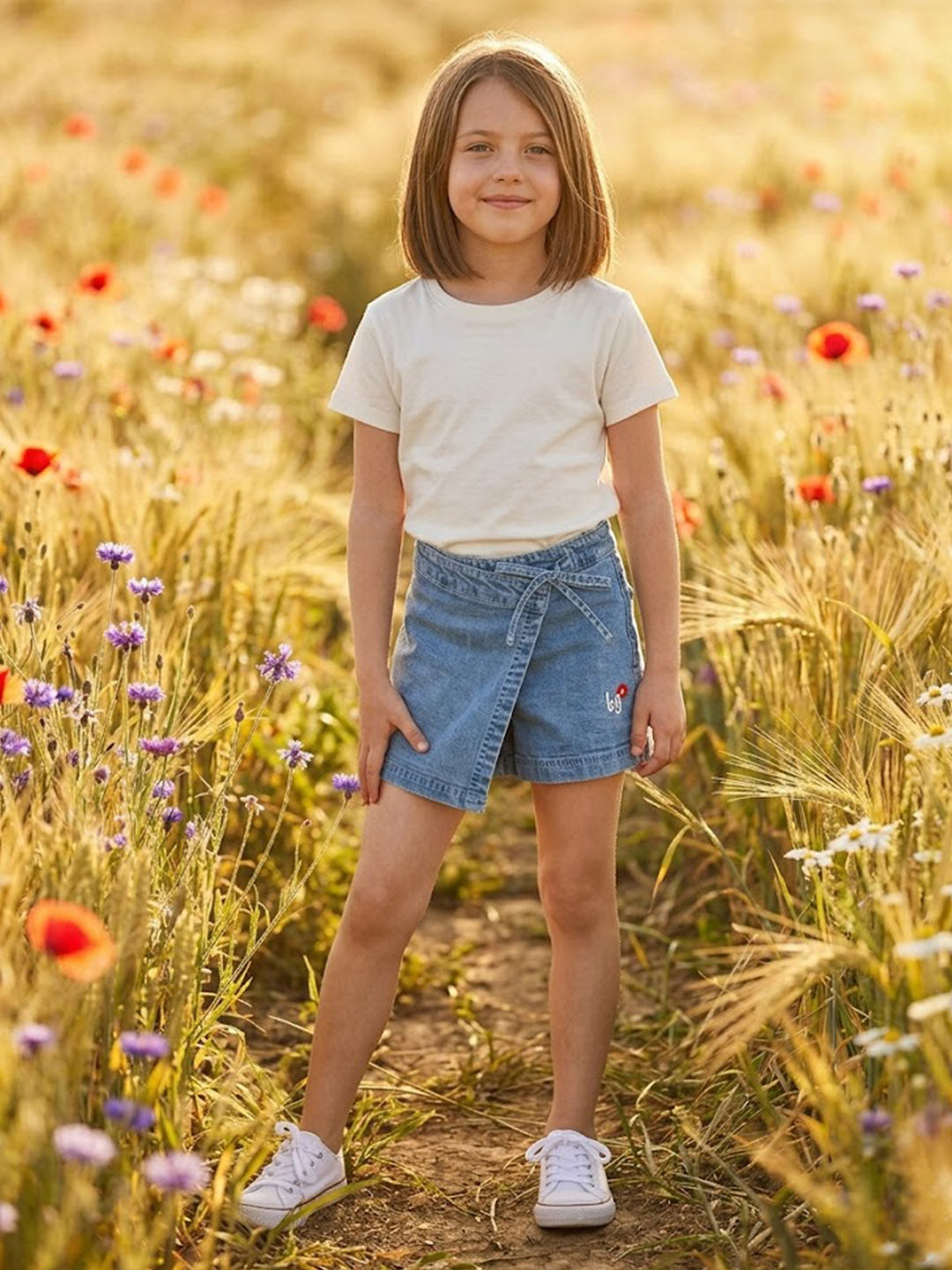 Blue Giraffe Girls Blue Functional Pocket Mini Denim Skort
