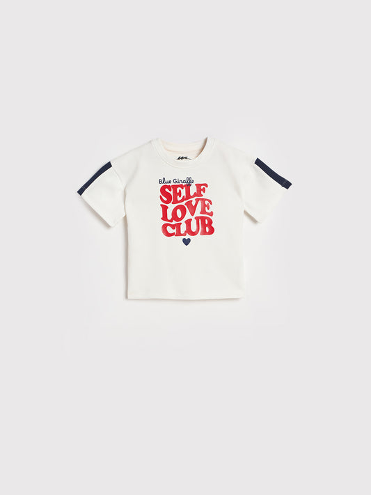 Blue Giraffe Girls Printed White T-Shirt