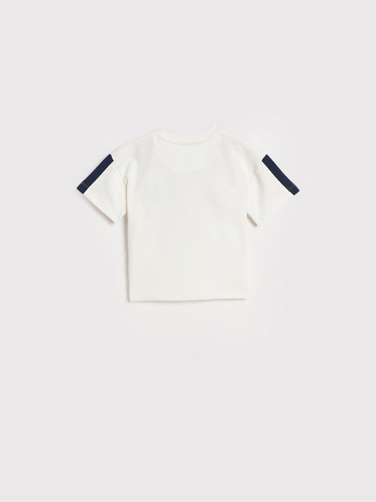 Blue Giraffe Girls Printed White T-Shirt