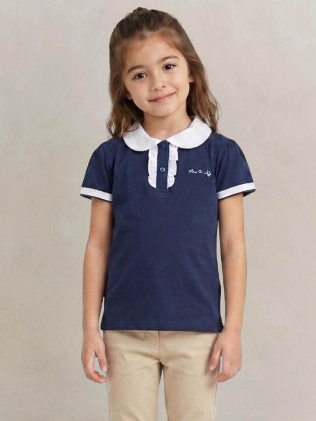 Blue Giraffe Girls Navy Solid Regular Fit Pure Cotton T-Shirt