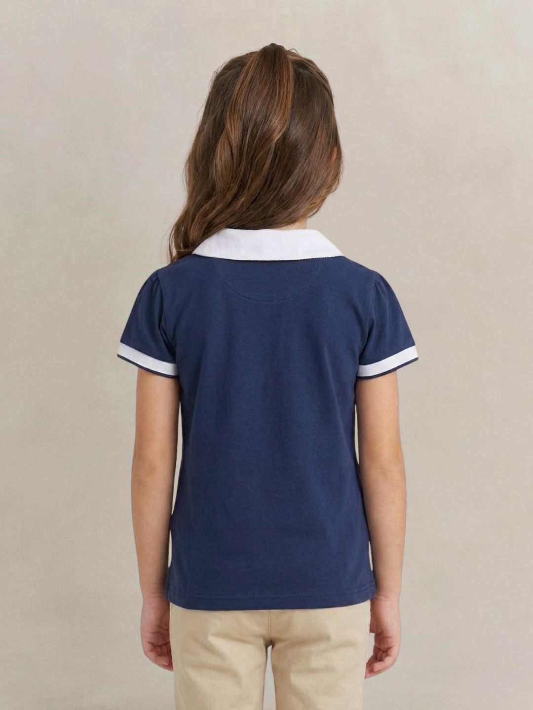 Blue Giraffe Girls Navy Solid Regular Fit Pure Cotton T-Shirt