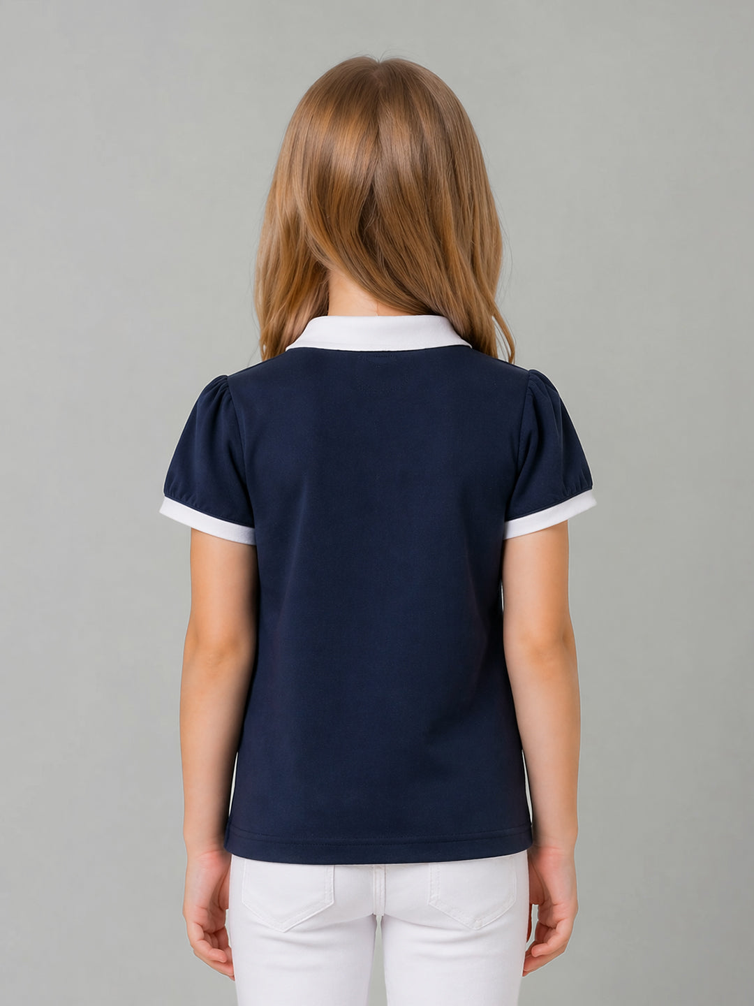 Blue Giraffe Navy Cotton Solid Girls Tshirt