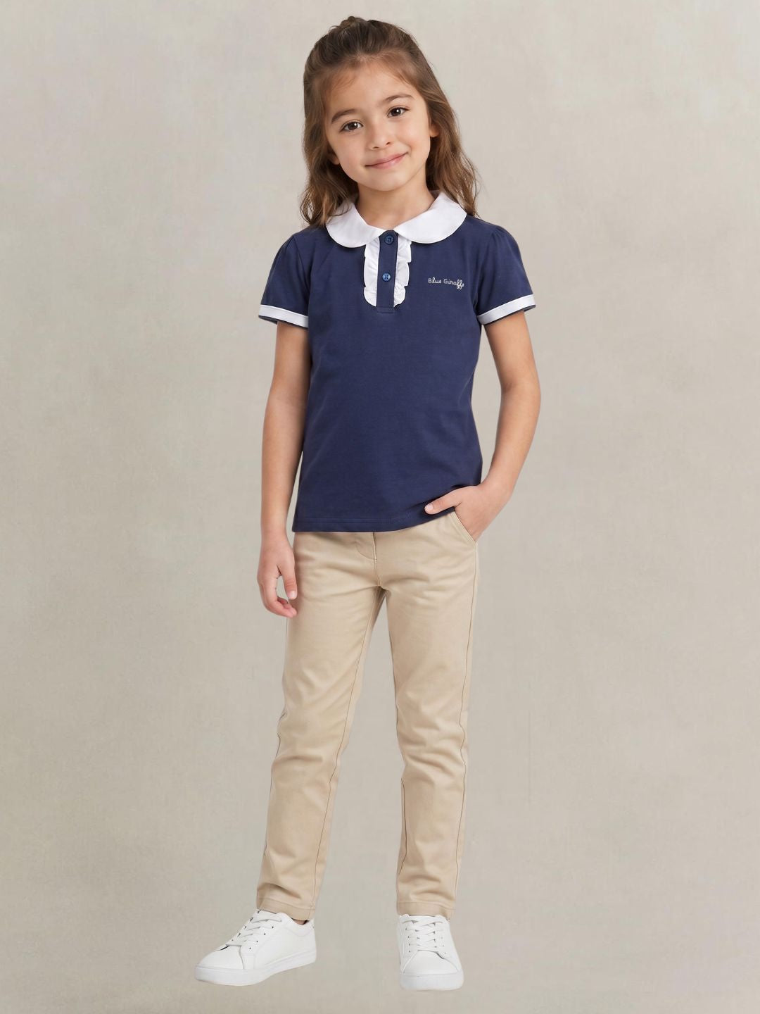 Blue Giraffe Girls Navy Solid Regular Fit Pure Cotton T-Shirt