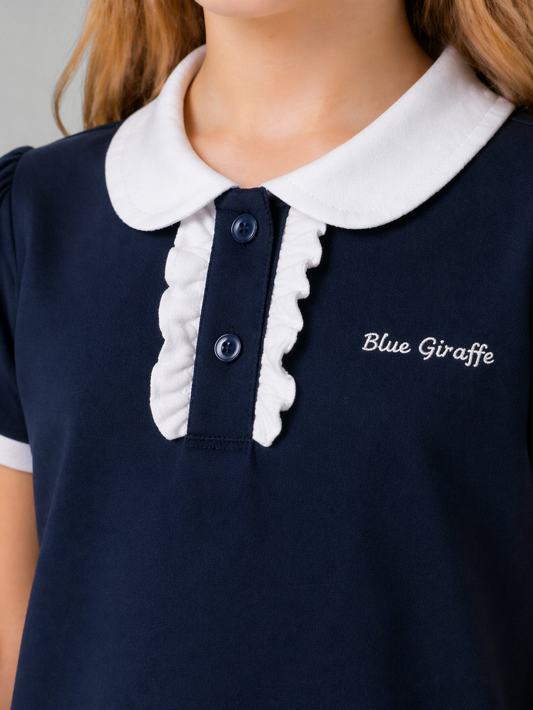 Blue Giraffe Navy Cotton Solid Girls Tshirt