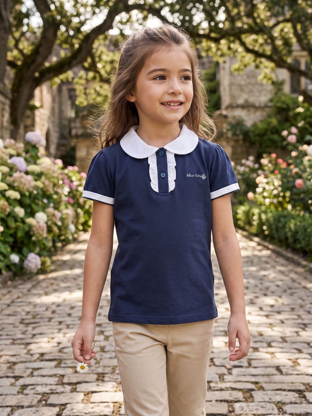 Blue Giraffe Girls Navy Solid Regular Fit Pure Cotton T-Shirt