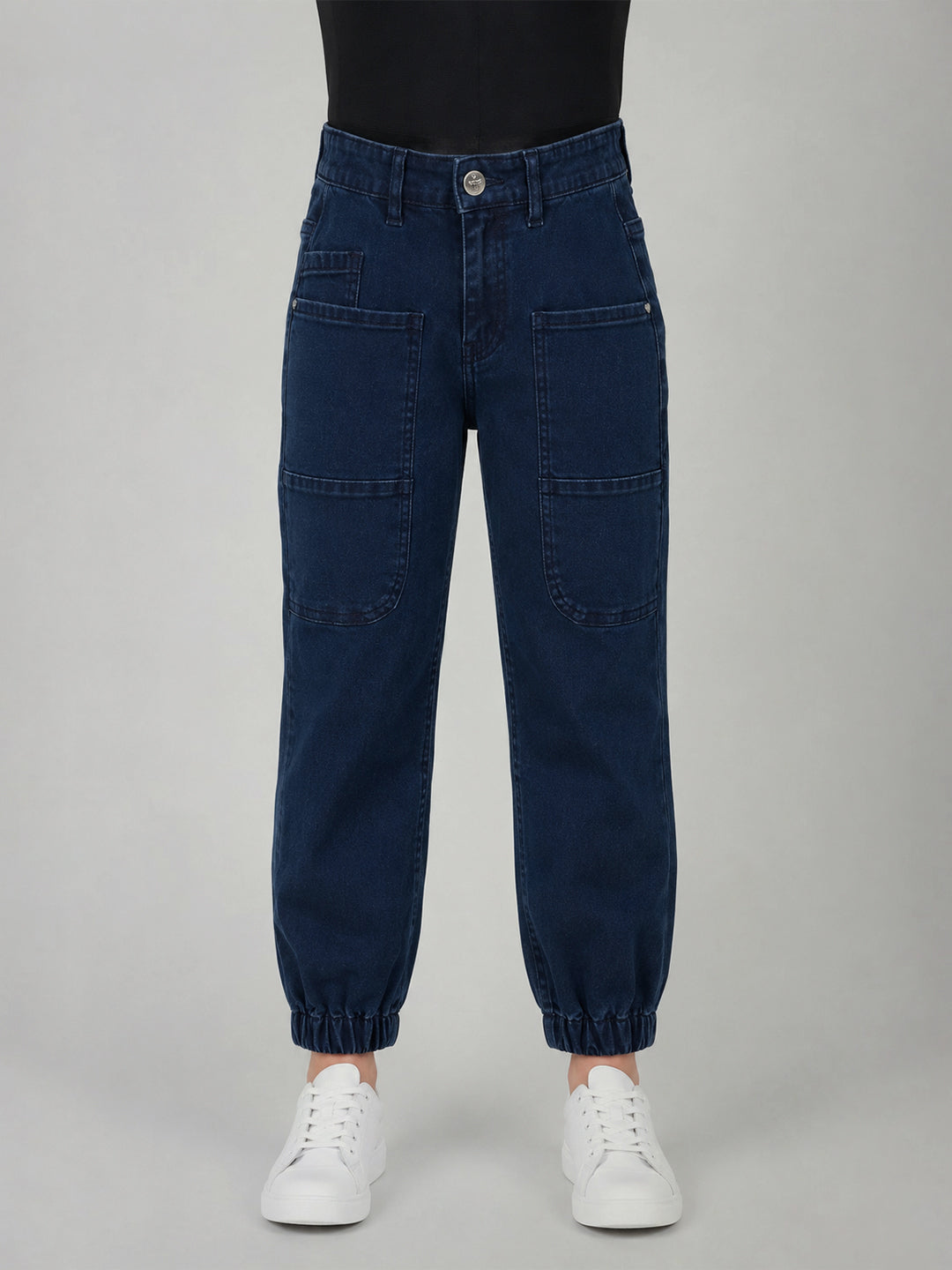 Blue Giraffe Blue Cotton Solid Girls Jeans