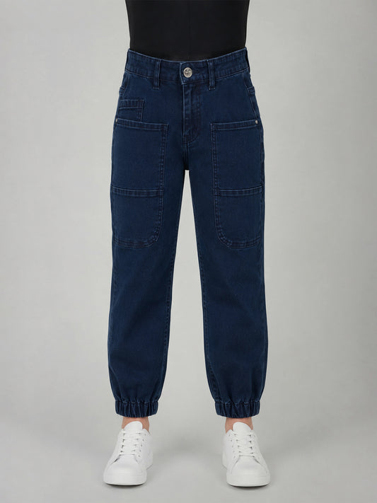 Blue Giraffe Blue Cotton Solid Girls Jeans