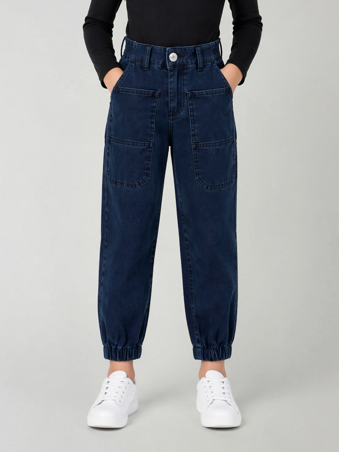 Blue Giraffe Blue Cotton Solid Girls Jeans