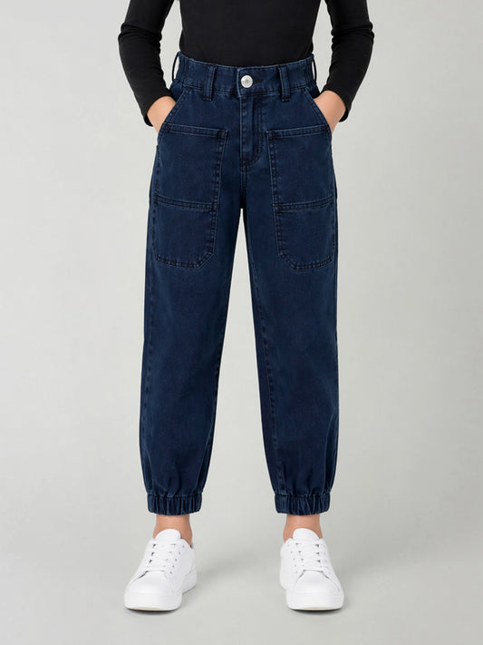 Blue Giraffe Blue Cotton Solid Girls Jeans