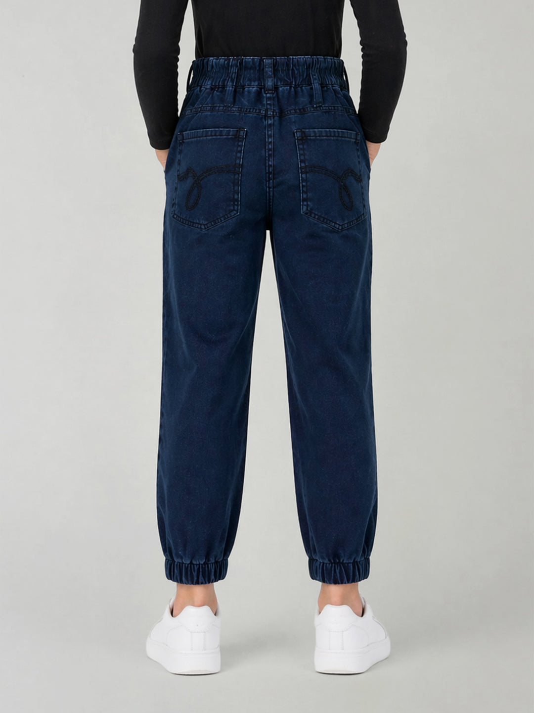 Blue Giraffe Blue Cotton Solid Girls Jeans
