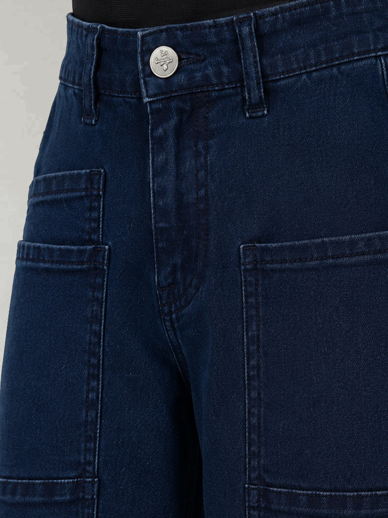 Blue Giraffe Blue Cotton Solid Girls Jeans