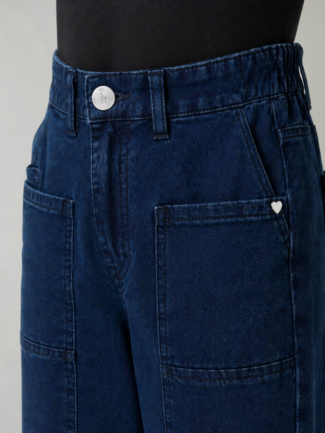 Blue Giraffe Blue Cotton Solid Girls Jeans