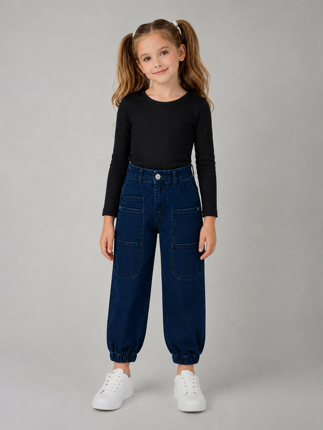 Blue Giraffe Blue Cotton Solid Girls Jeans