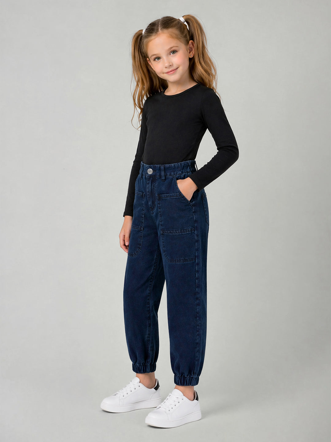 Blue Giraffe Blue Cotton Solid Girls Jeans