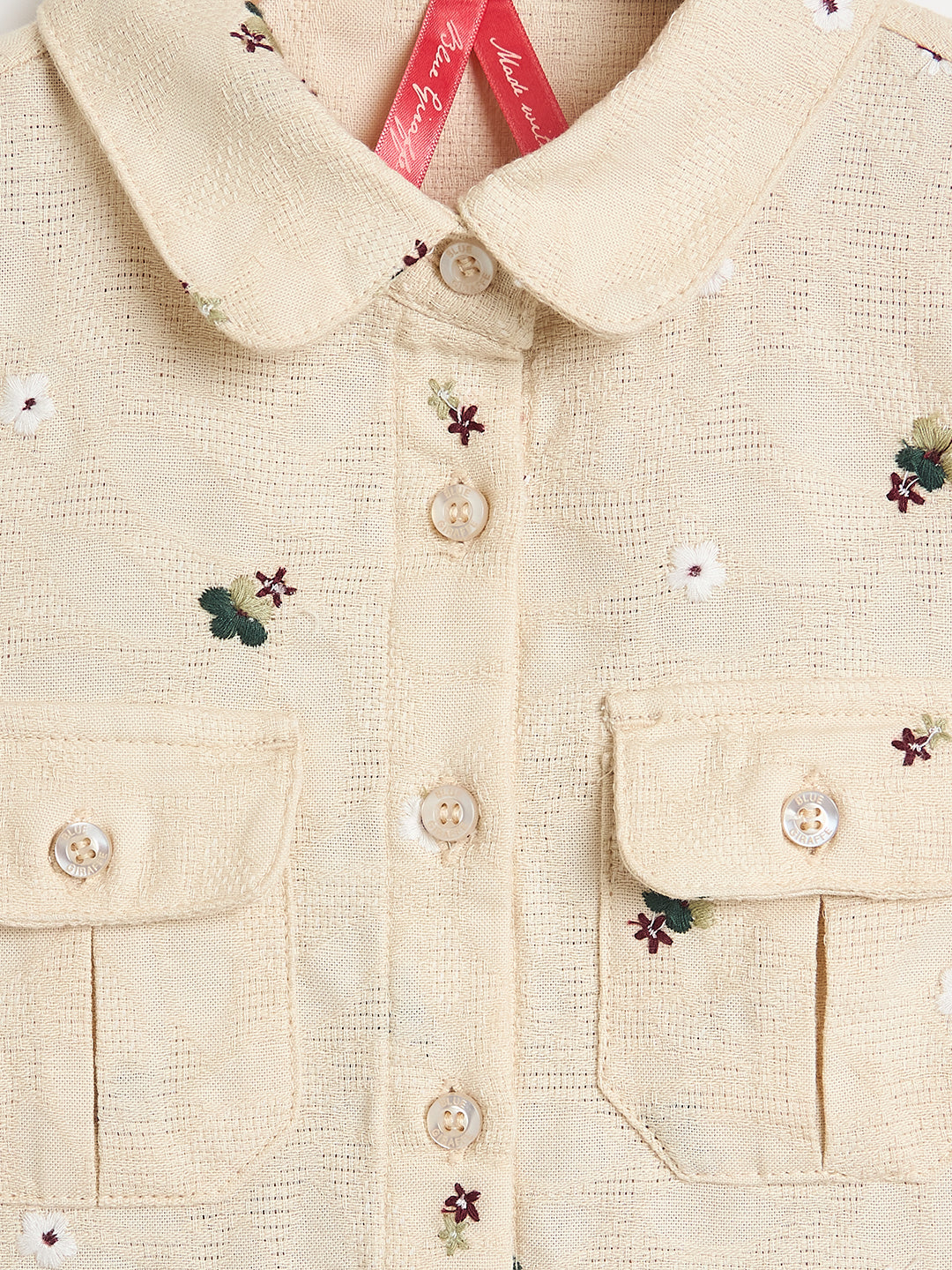 Blue Giraffe Girls Beige Printed Patch Pocket Relaxed Fit Midi Dress