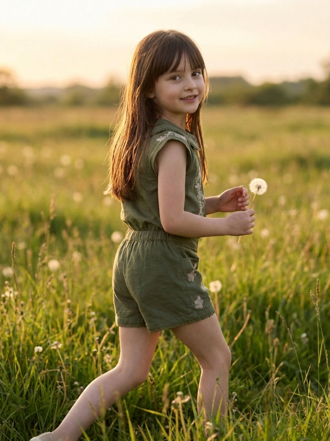 Blue Giraffe Green Printed Girls Shorts