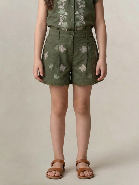 Blue Giraffe Green Printed Girls Shorts