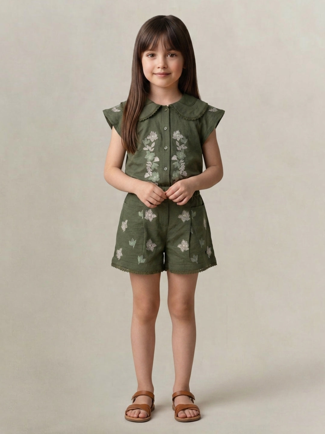 Blue Giraffe Green Printed Girls Shorts