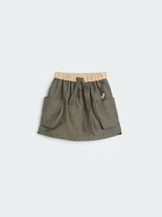 Blue Giraffe Girls Olive Green Fashion Fit Skirt