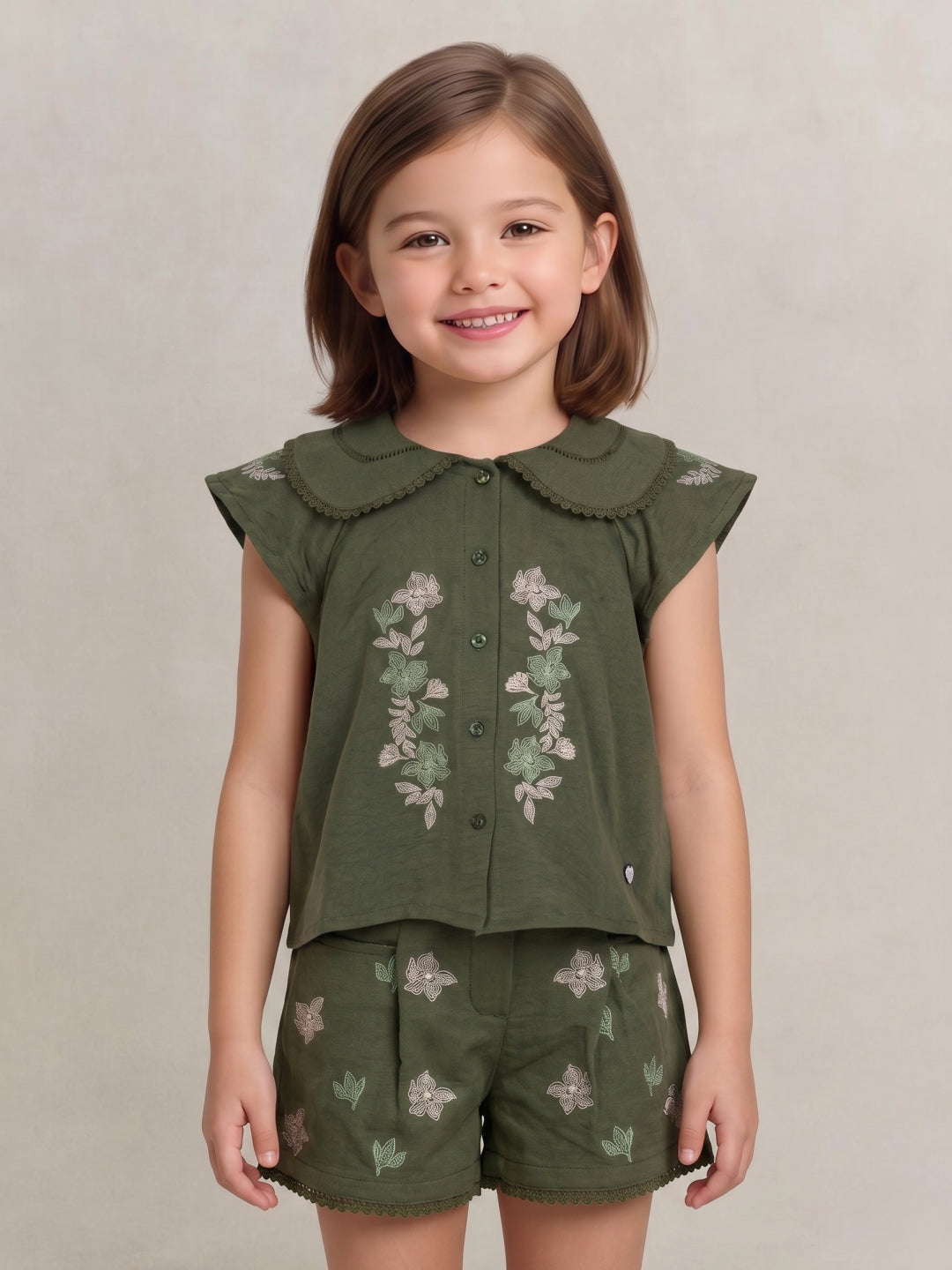 Blue Giraffe Green Printed Girls Top
