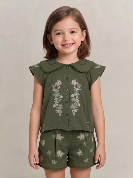 Blue Giraffe Green Printed Girls Top
