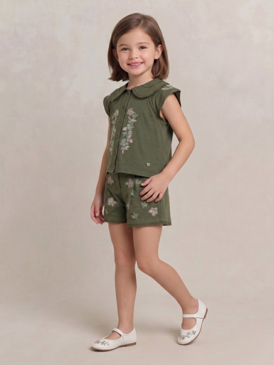 Blue Giraffe Green Printed Girls Top