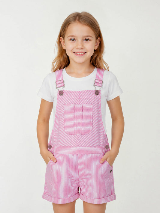 Blue Giraffe Girls Pink Striped Regular Fit Jumpsuit