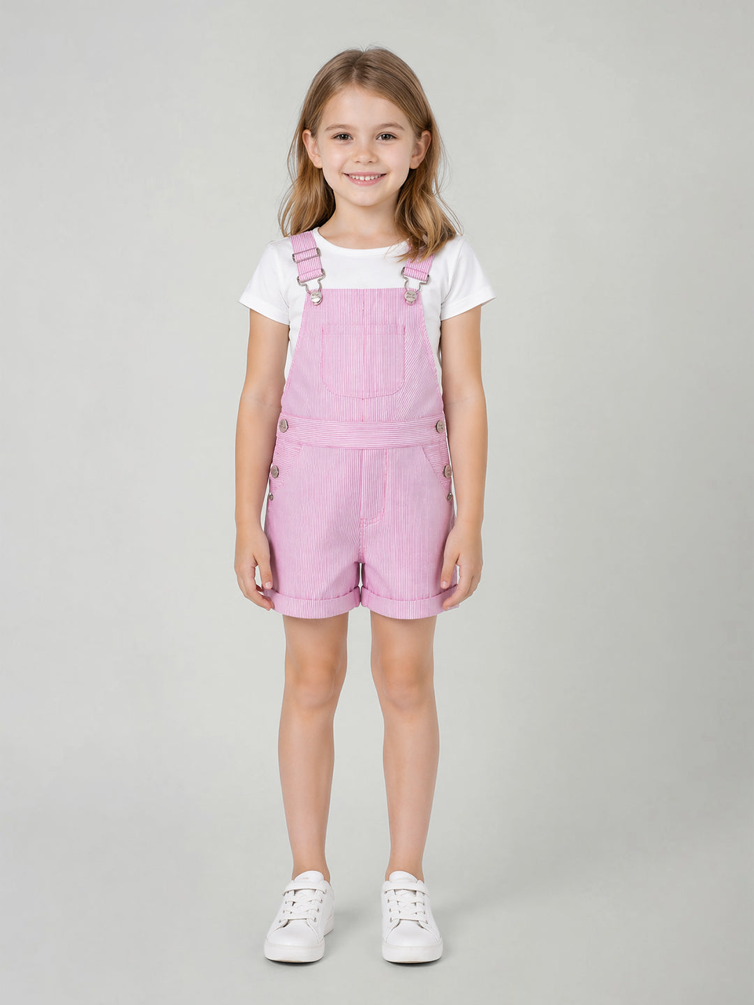 Blue Giraffe Pink Cotton Striped Girls Jumpsuit