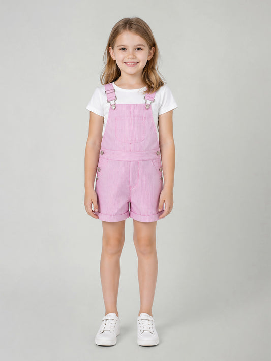 Blue Giraffe Pink Cotton Striped Girls Jumpsuit