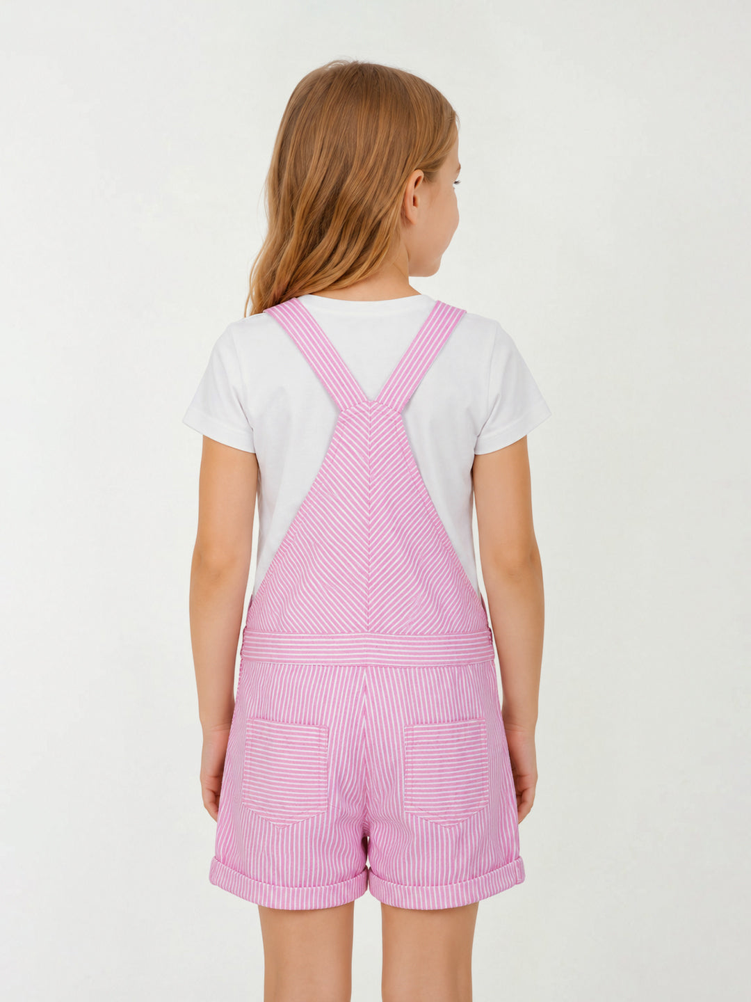 Blue Giraffe Girls Pink Striped Regular Fit Jumpsuit