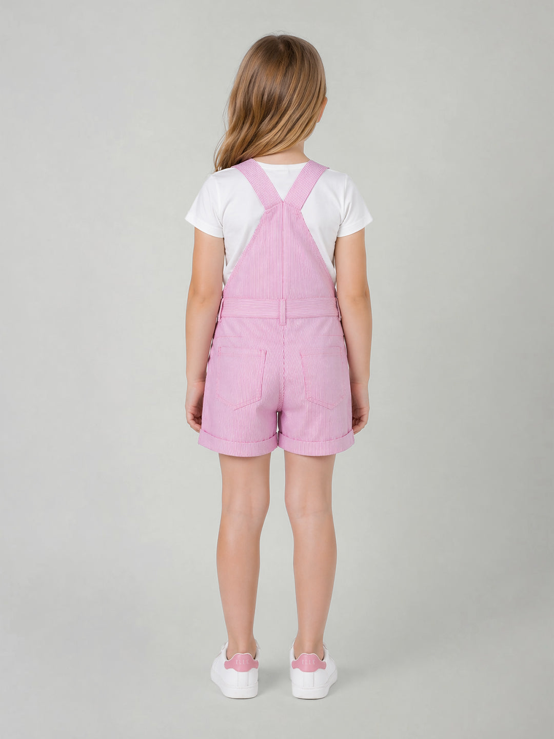 Blue Giraffe Pink Cotton Striped Girls Jumpsuit