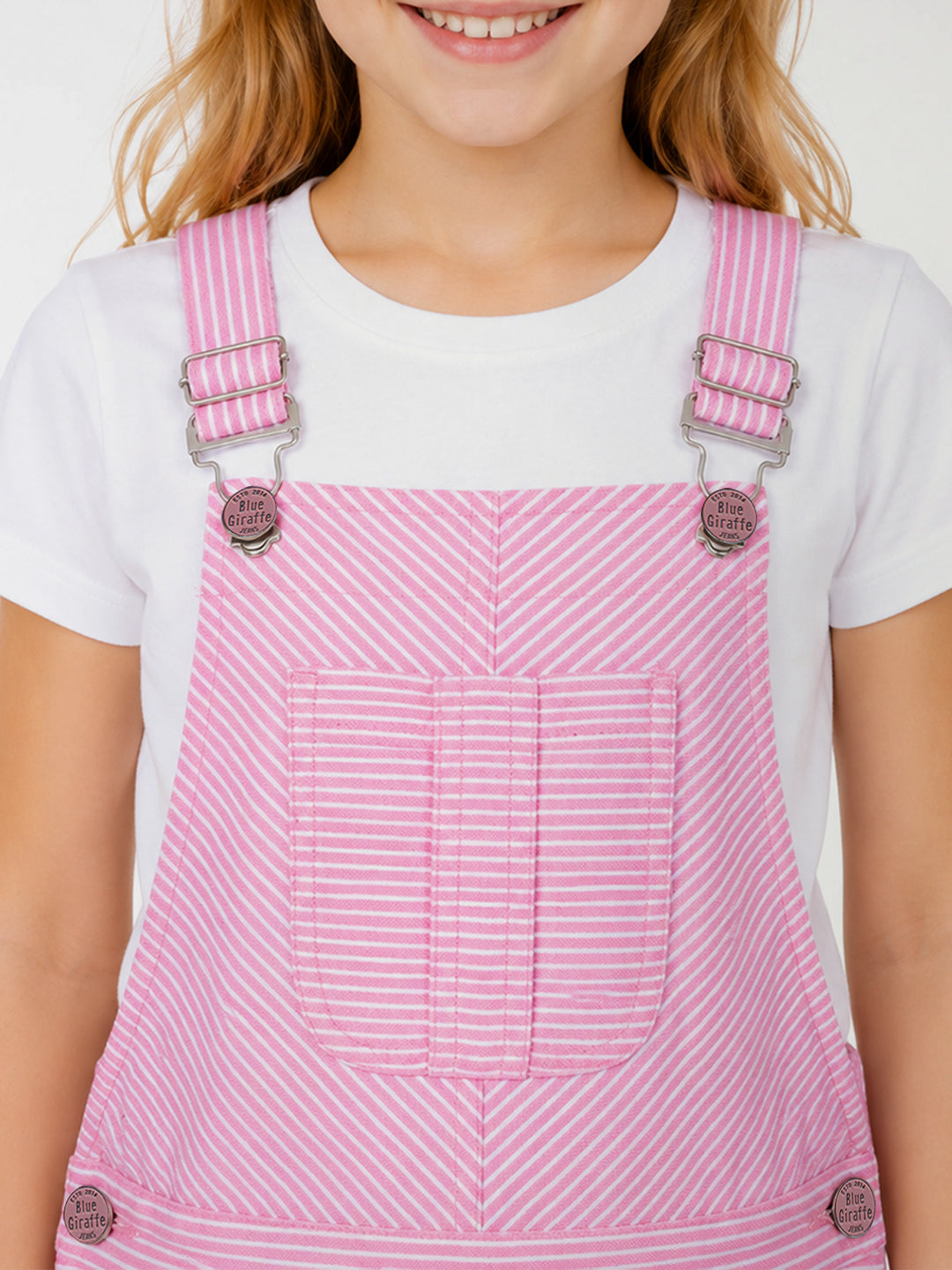 Blue Giraffe Girls Pink Striped Regular Fit Jumpsuit