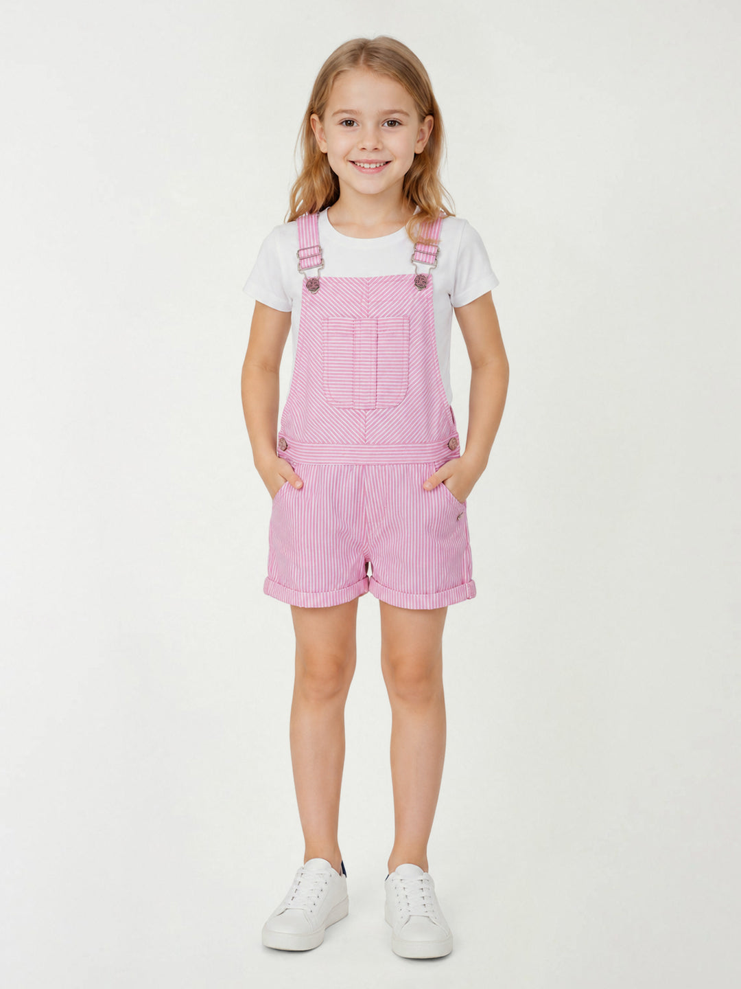 Blue Giraffe Girls Pink Striped Regular Fit Jumpsuit
