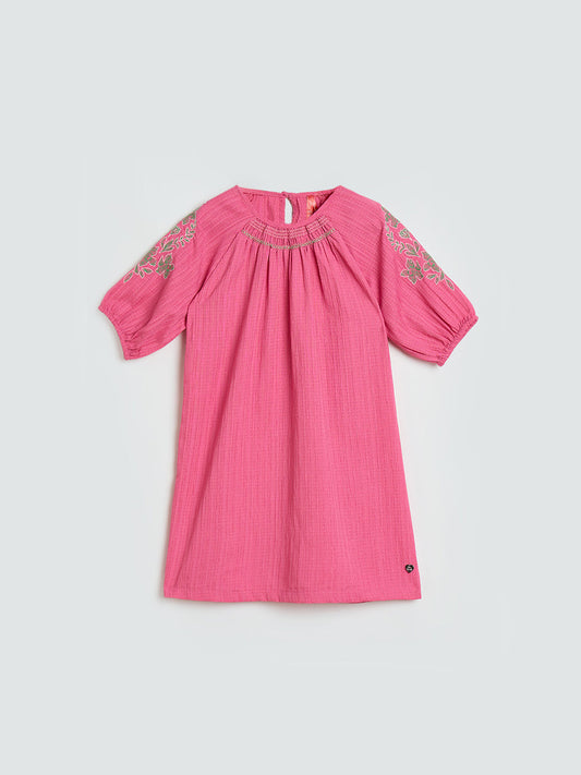 Blue Giraffe Girls Pink Solid Flared Fit Dress