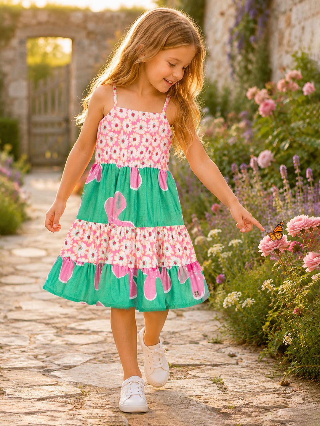 Blue Giraffe Girls Multicolor Printed Fit & Flared Dress
