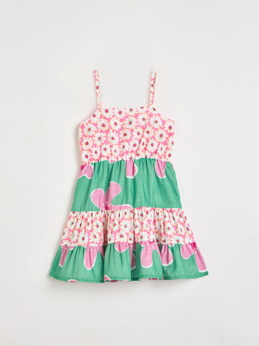 Blue Giraffe Girls Multicolor Printed Midi Dress