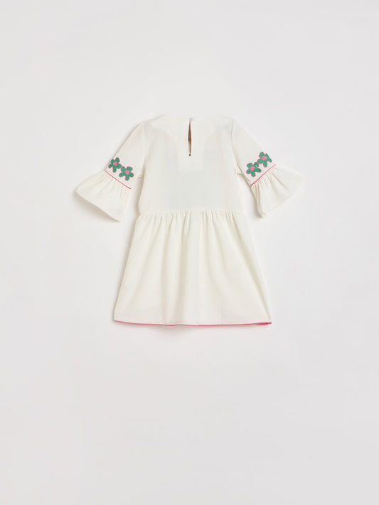 Blue Giraffe Girls White Embroidered Midi Dress